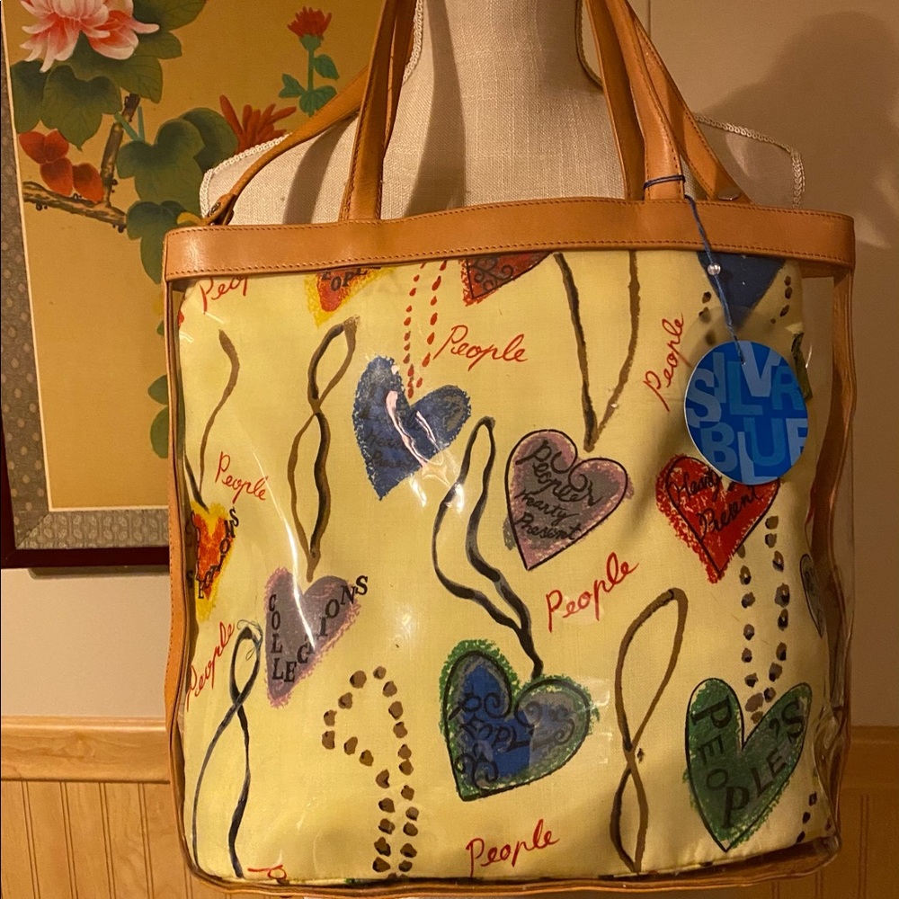 Silver Blue Clear Plastic Tote W/Fabric Insert NWT